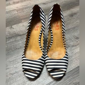 Michael Kors Dubois Women's Shoes Size 9.5 Leather Black and white Stripe Cork